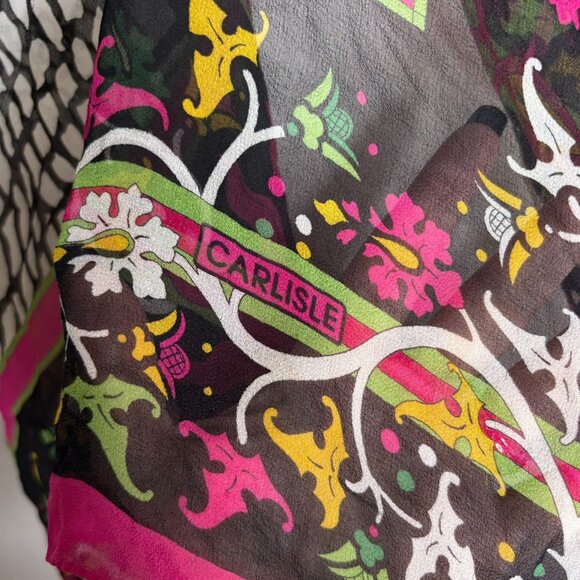 Vintage Carlisle Silk Scarf Black Pink Floral Abstract Print 29 x 31 in Square - Picture 5 of 5